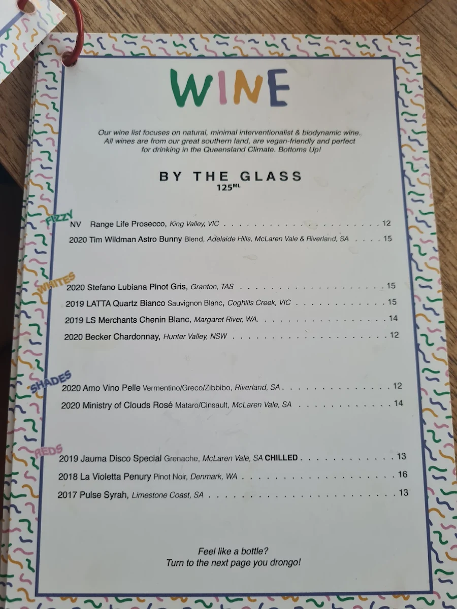 Menu, Rosella's
