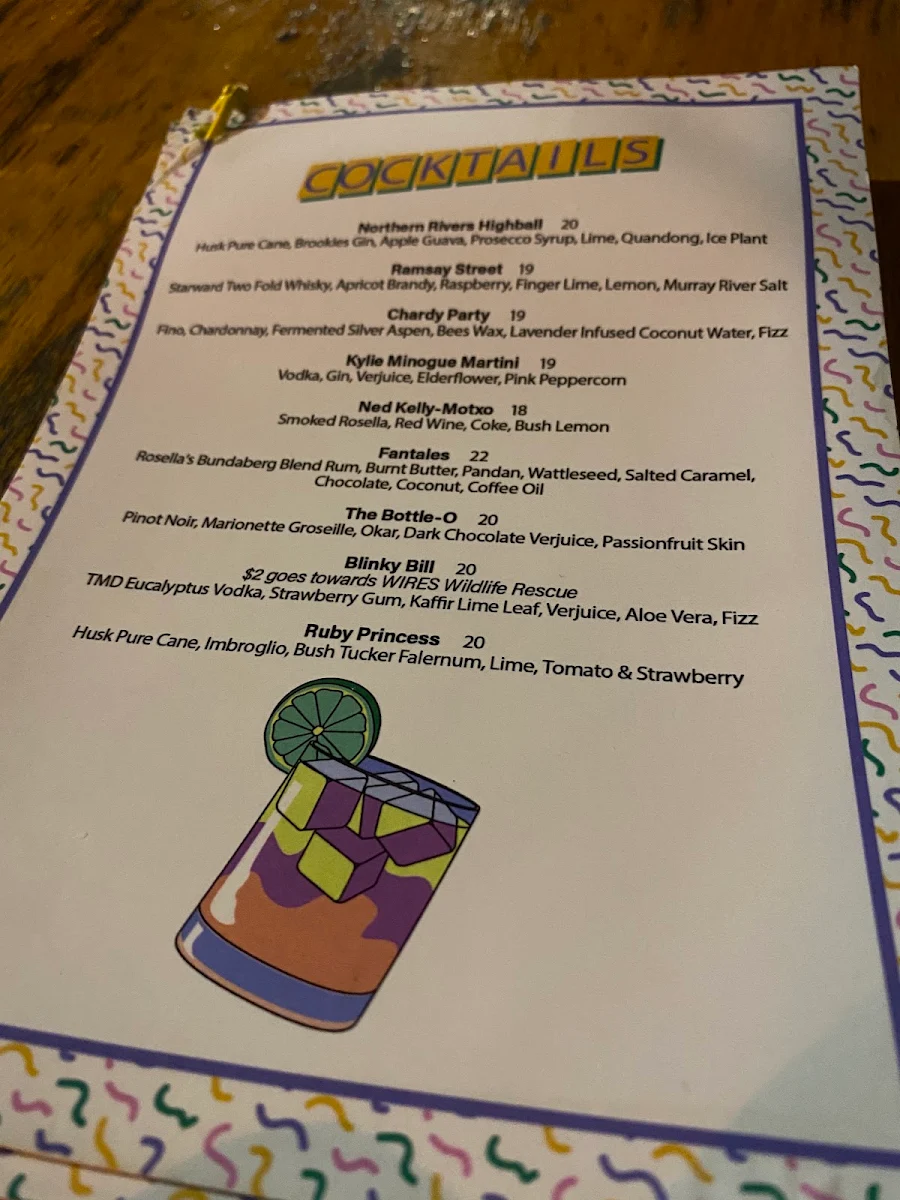 Menu, Rosella's
