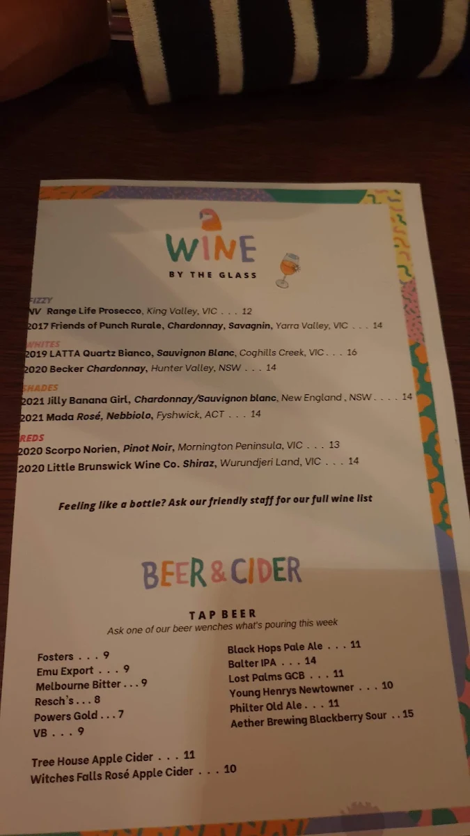 Menu, Rosella's