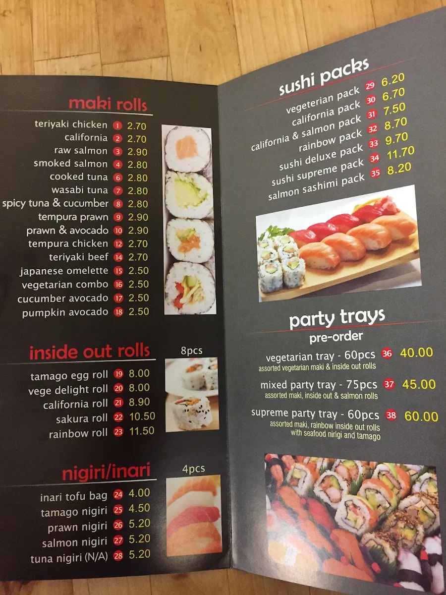Menu, Sakura Sushi