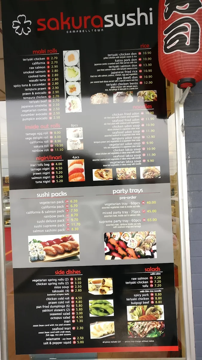 Menu, Sakura Sushi