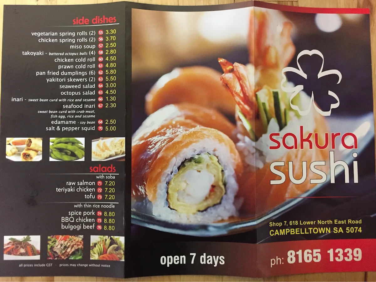 Menu, Sakura Sushi
