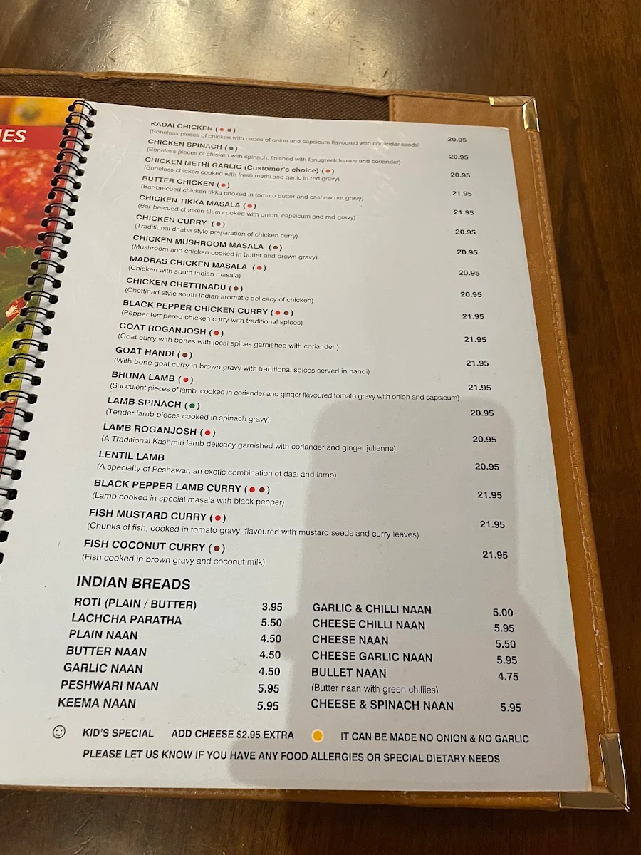 Menu, Sankalp Indian Restaurant