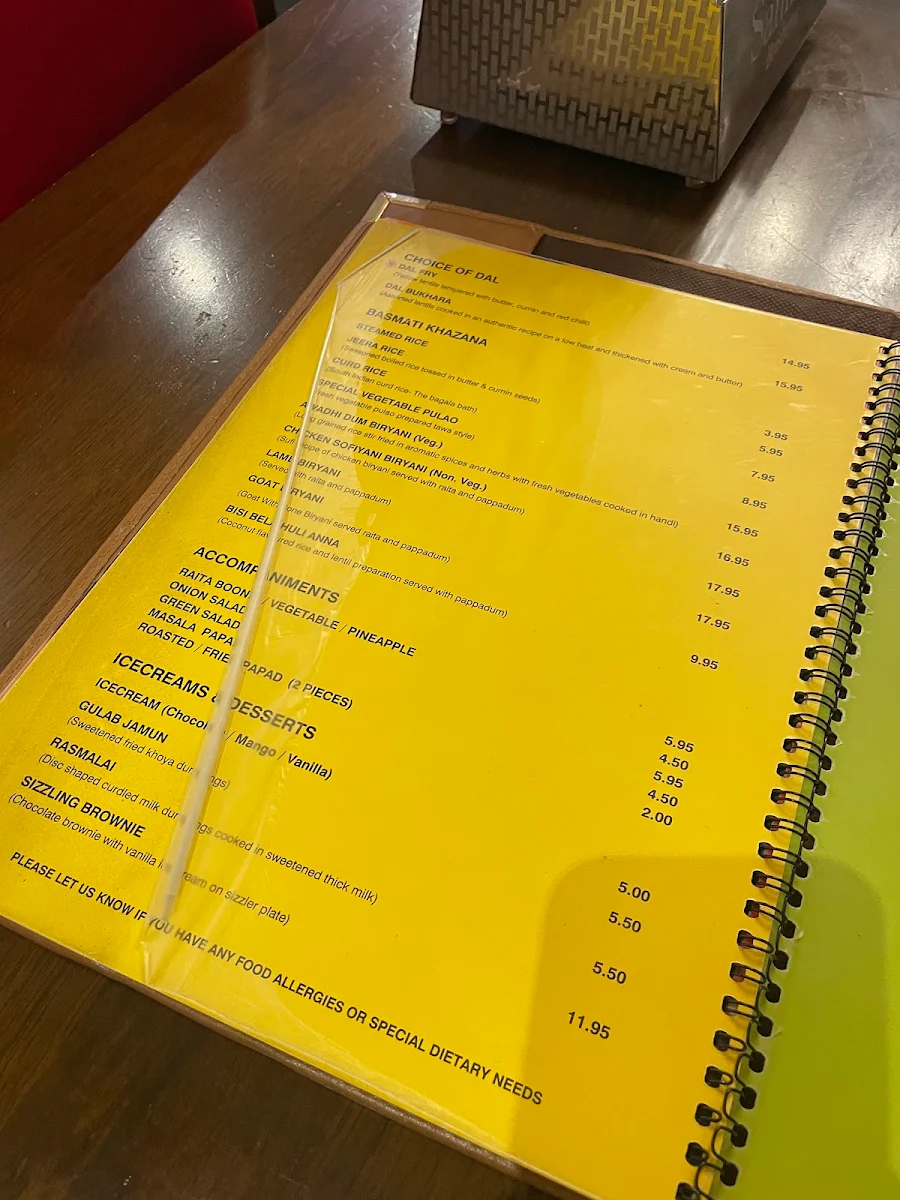 Menu, Sankalp Indian Restaurant