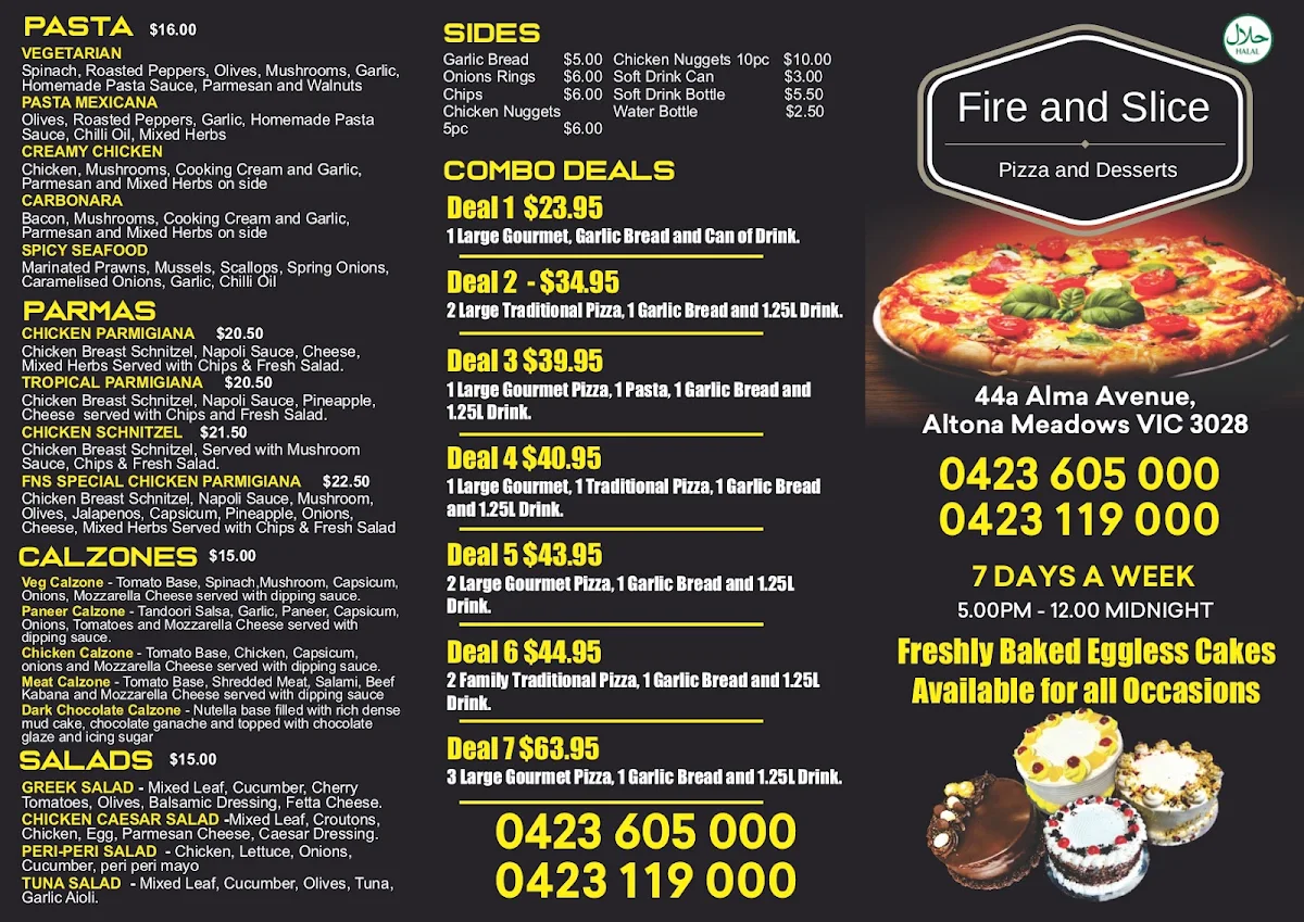 Menu, Fire and Slice Pizza & Cakes - Altona Meadows