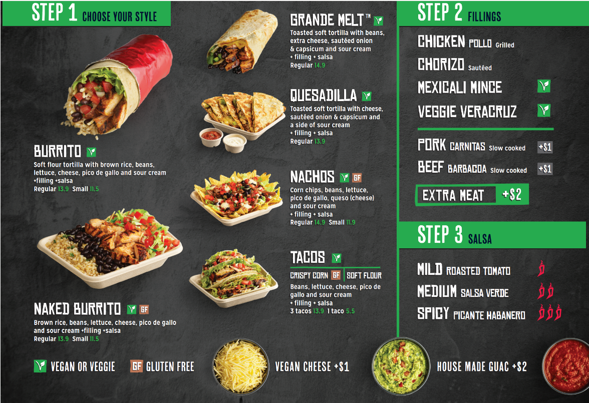 Menu, Mad Mex Joondalup