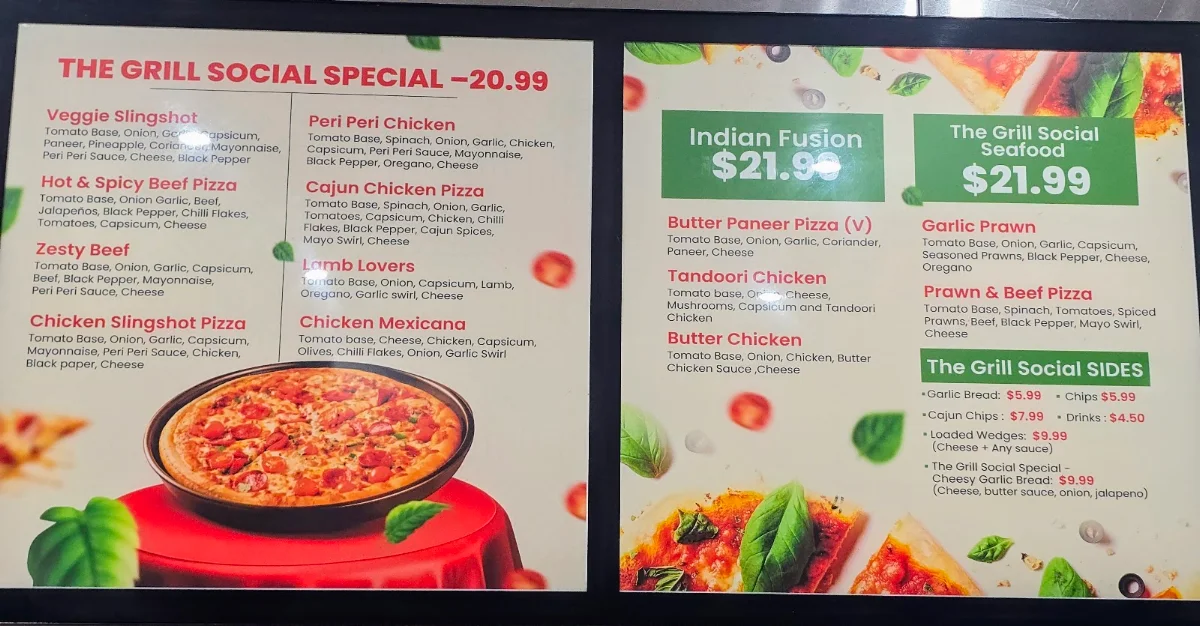 Menu, The Grill Social