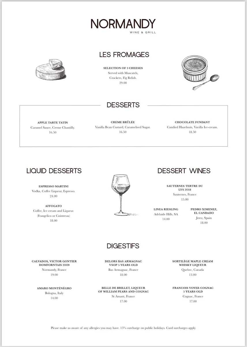 Menu, Normandy Wine & Grill