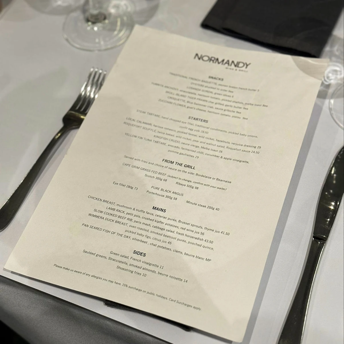 Menu, Normandy Wine & Grill