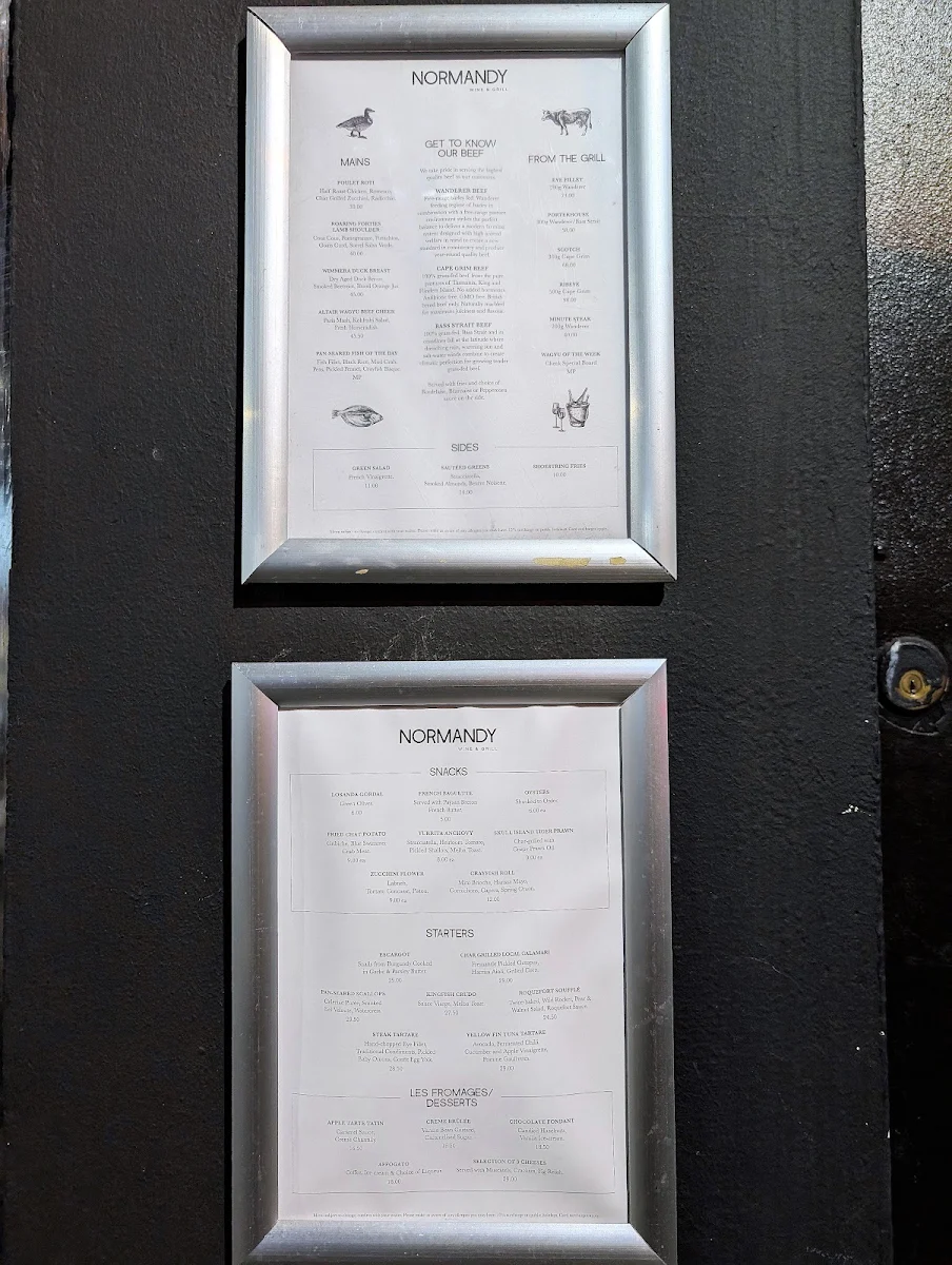 Menu, Normandy Wine & Grill