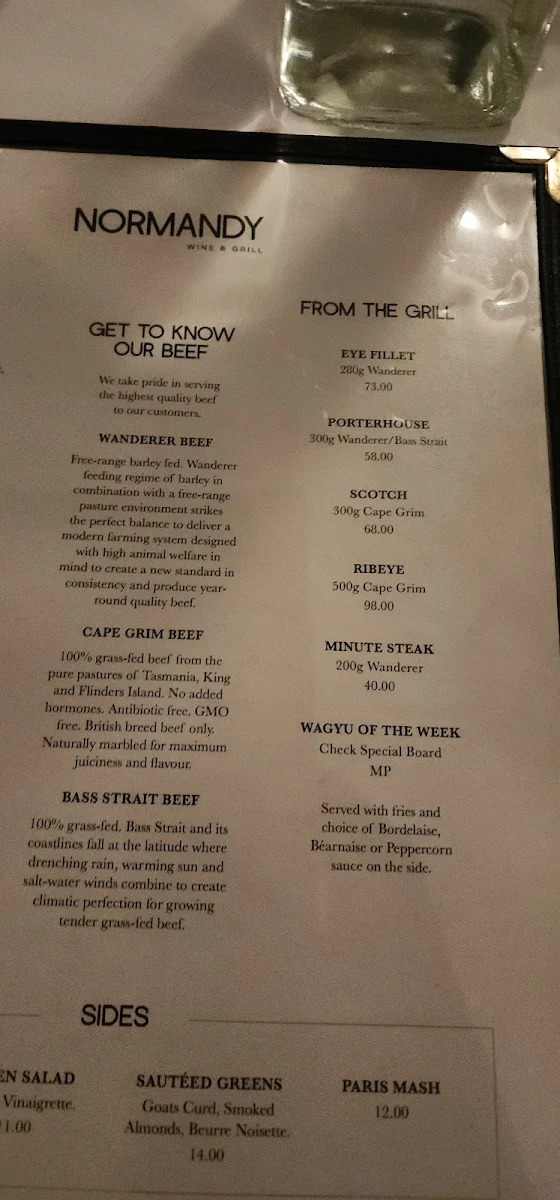 Menu, Normandy Wine & Grill