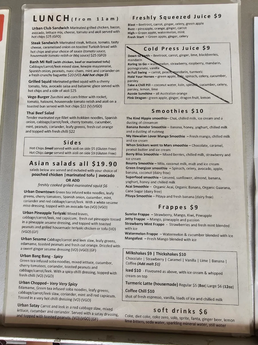 Menu, Urban Espresso Lounge