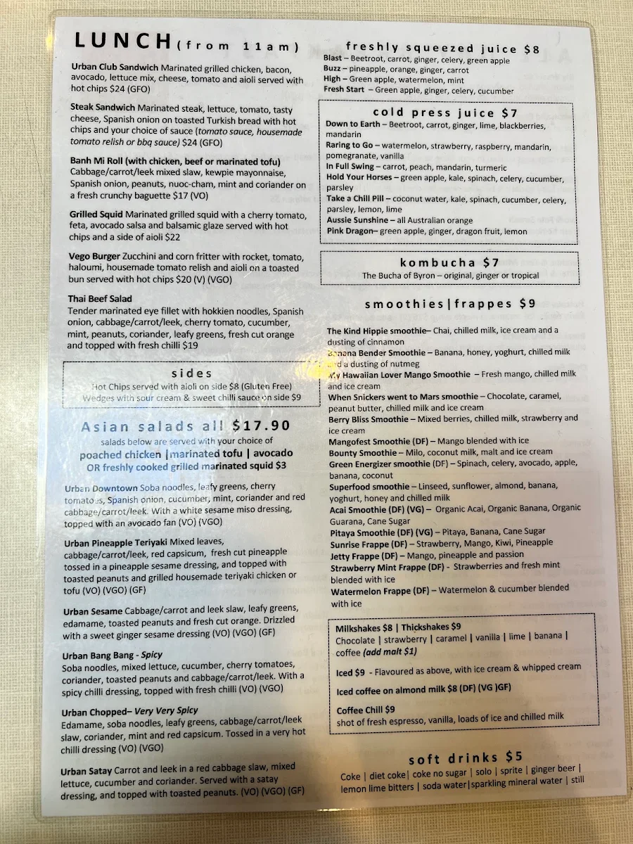 Menu, Urban Espresso Lounge