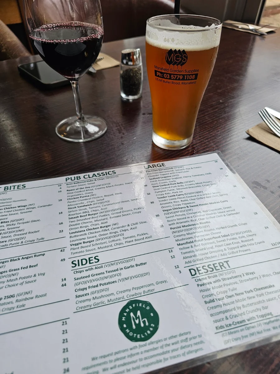 Menu, Mansfield Hotel