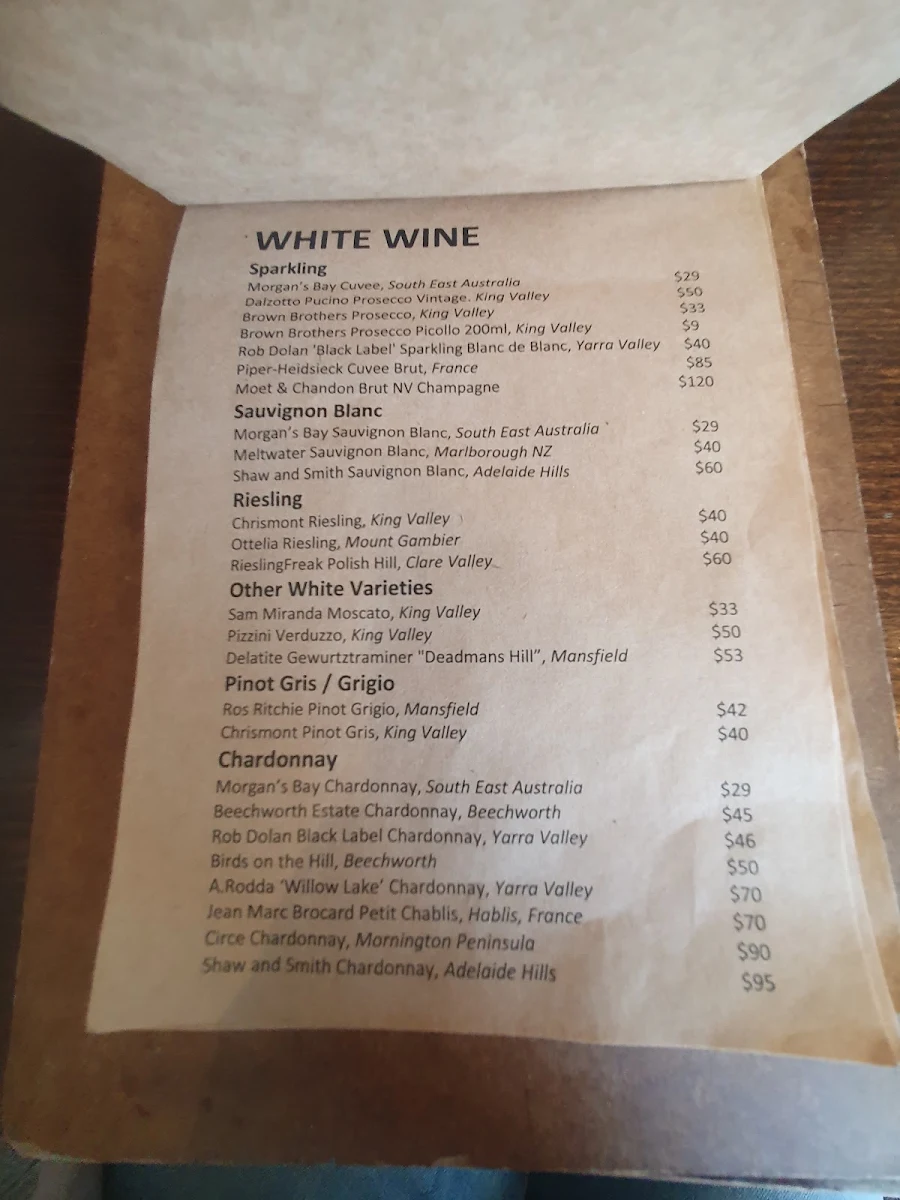 Menu, Mansfield Hotel