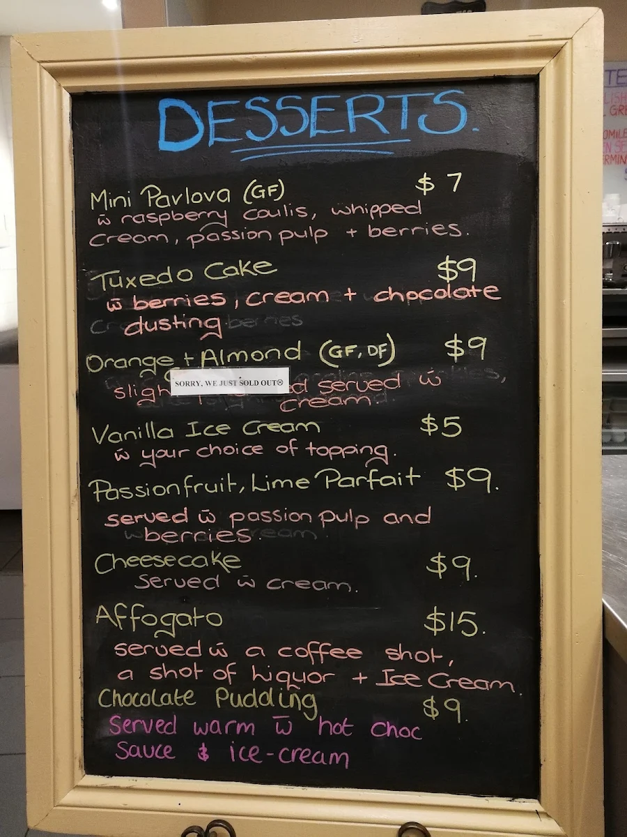 Menu, Mansfield Hotel