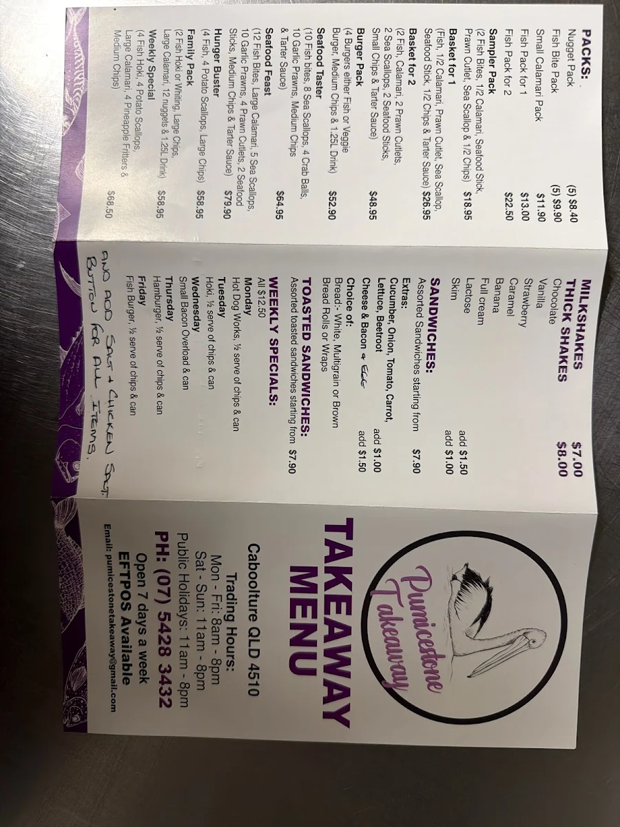 Menu, Pumicestone Takeaway