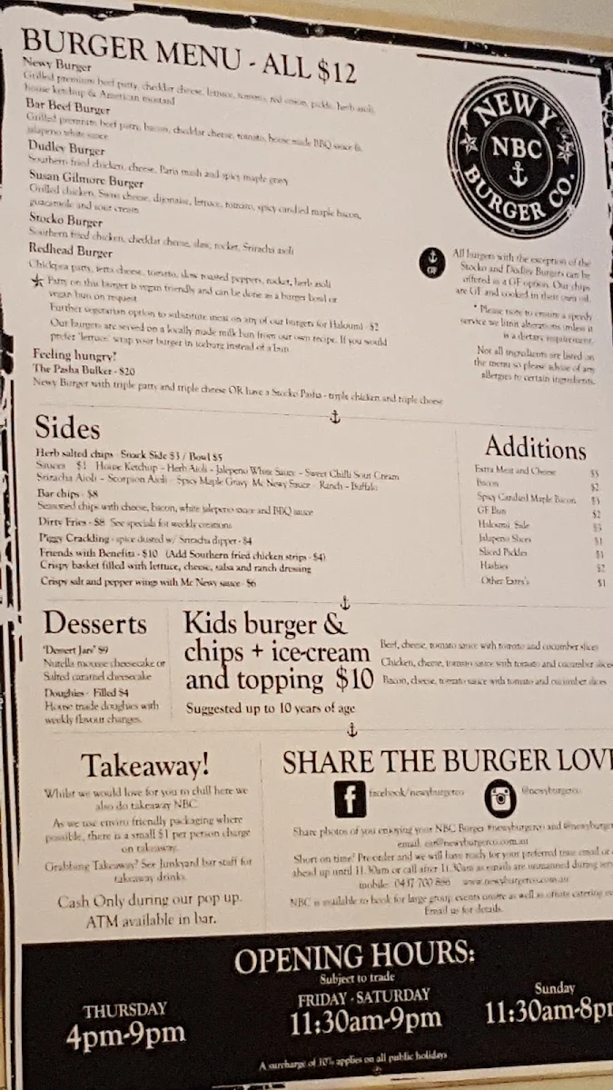 Menu, Grand Junction Hotel