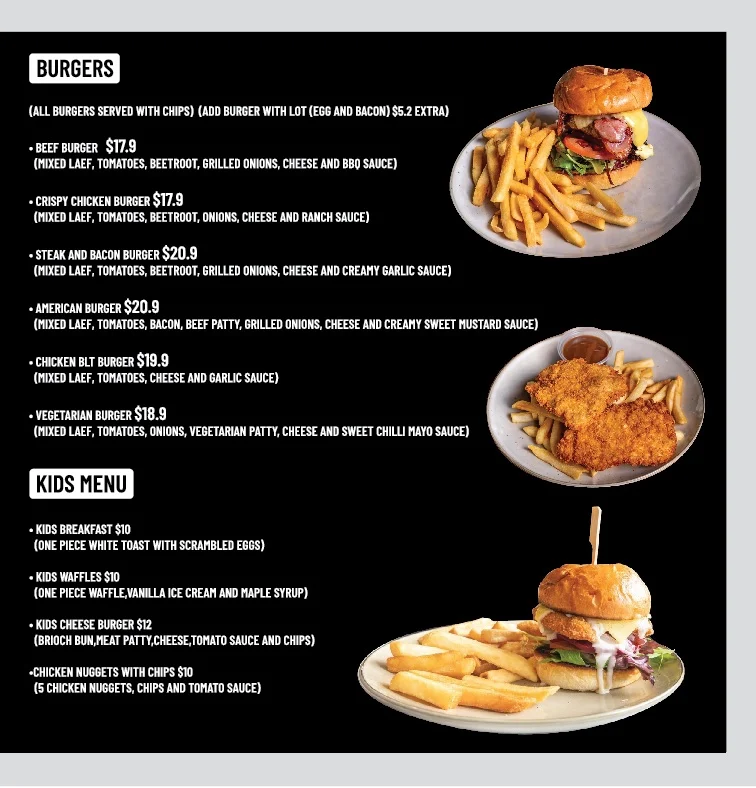 Menu, EagleHawk Cafe