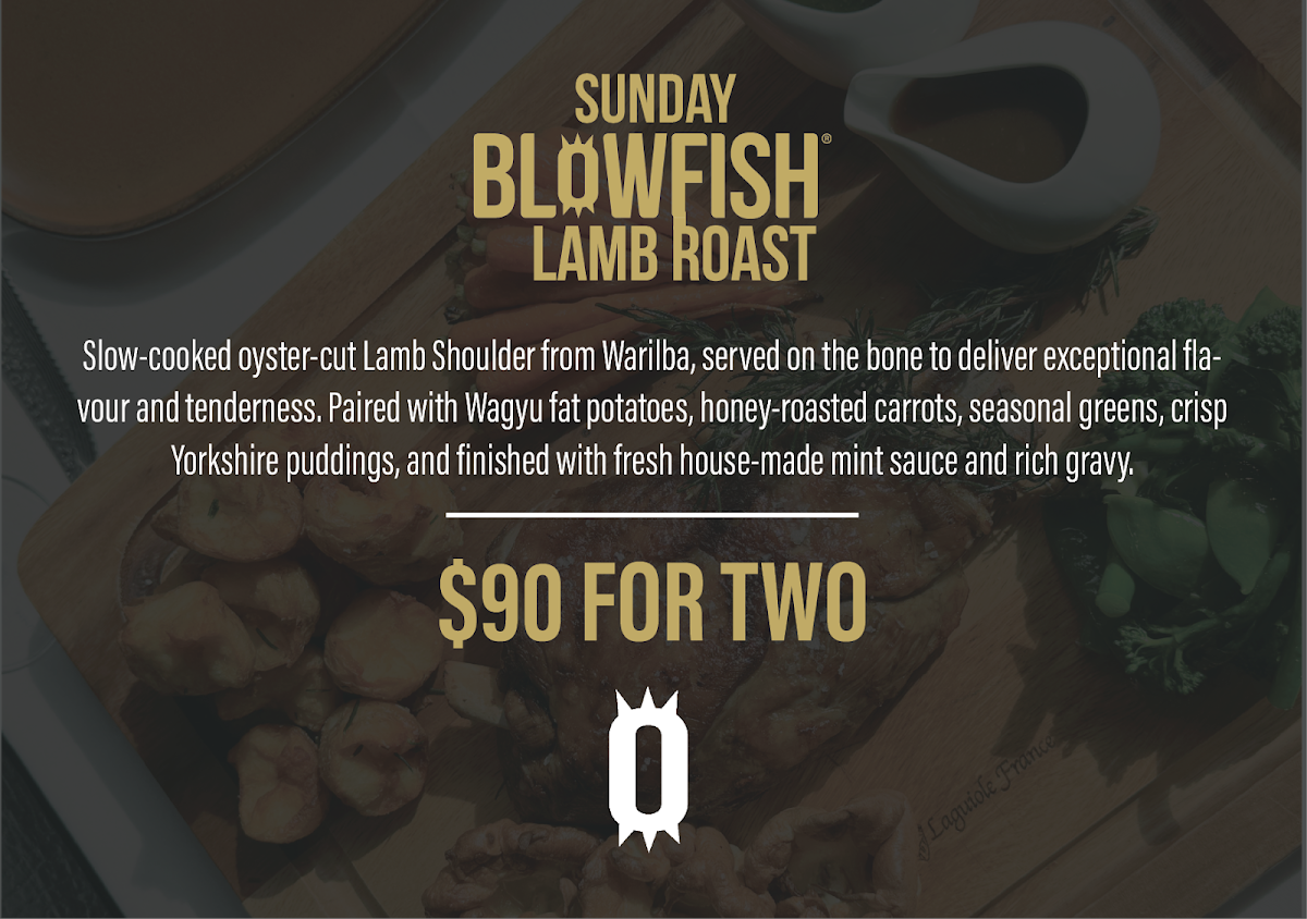 Menu, Blowfish Seafood ★ Steak ★ Bar