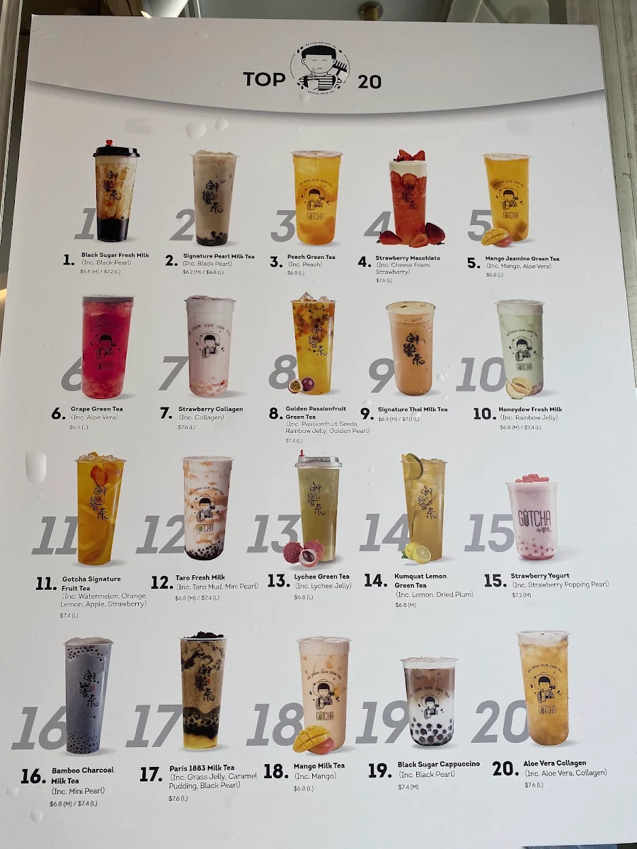 Menu, Gotcha Fresh Tea - Footscray