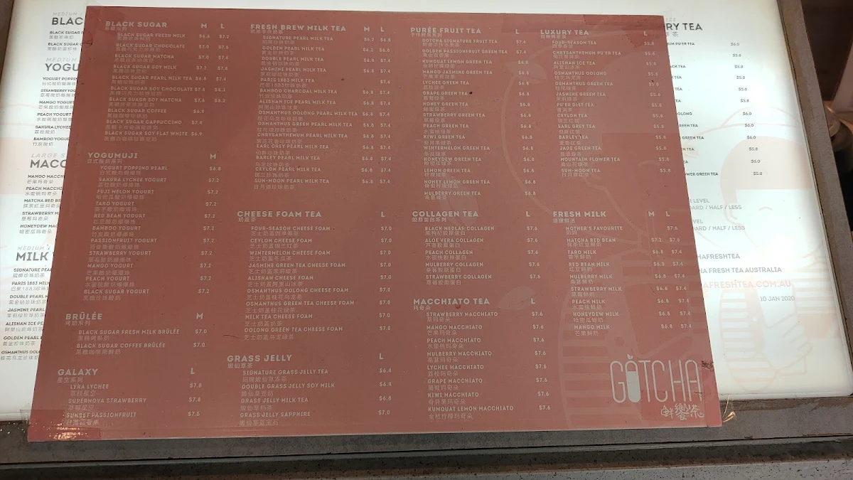 Menu, Gotcha Fresh Tea - Footscray