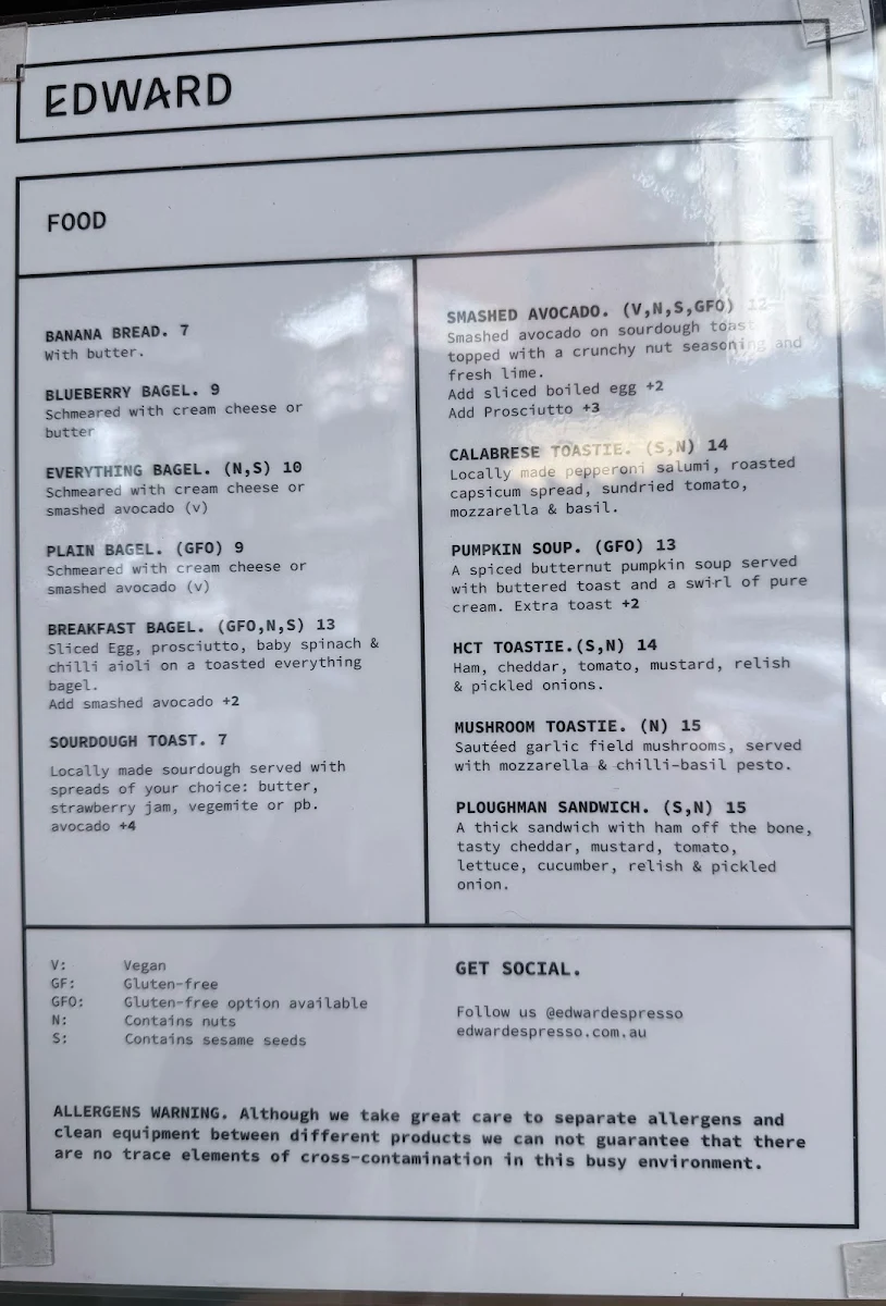 Menu, Edward Espresso & Kitchen