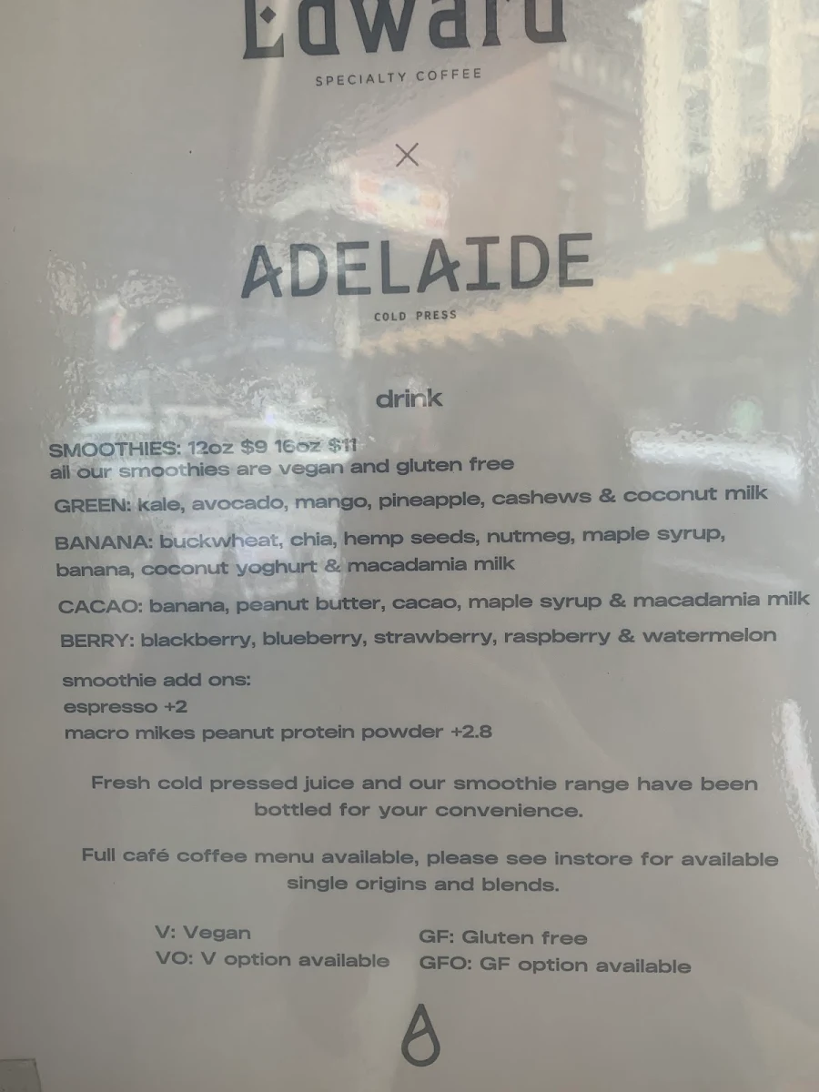 Menu, Edward Espresso & Kitchen