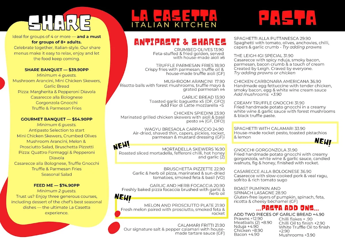 Menu, La Casetta Italian Kitchen