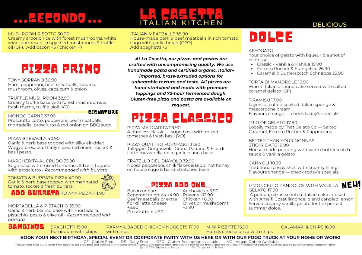 Menu, La Casetta Italian Kitchen