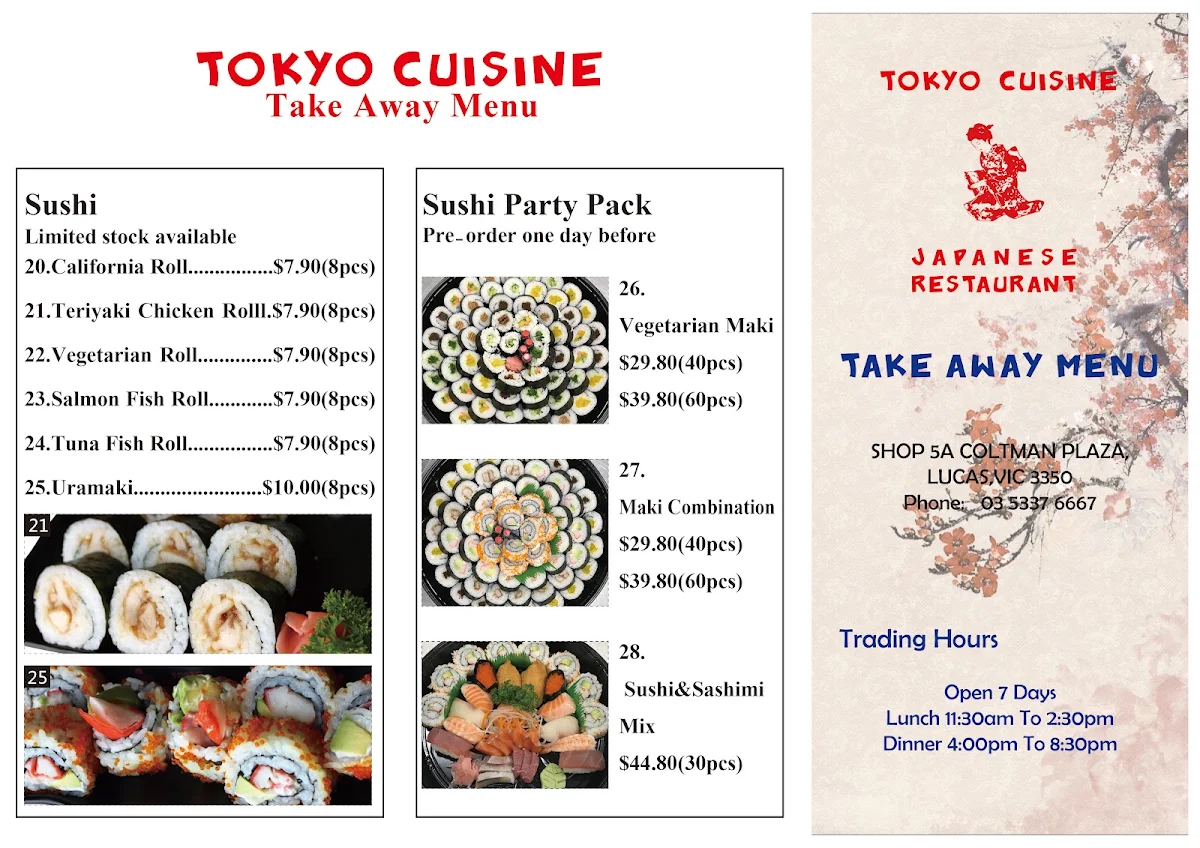 Menu, Tokyo Cuisine