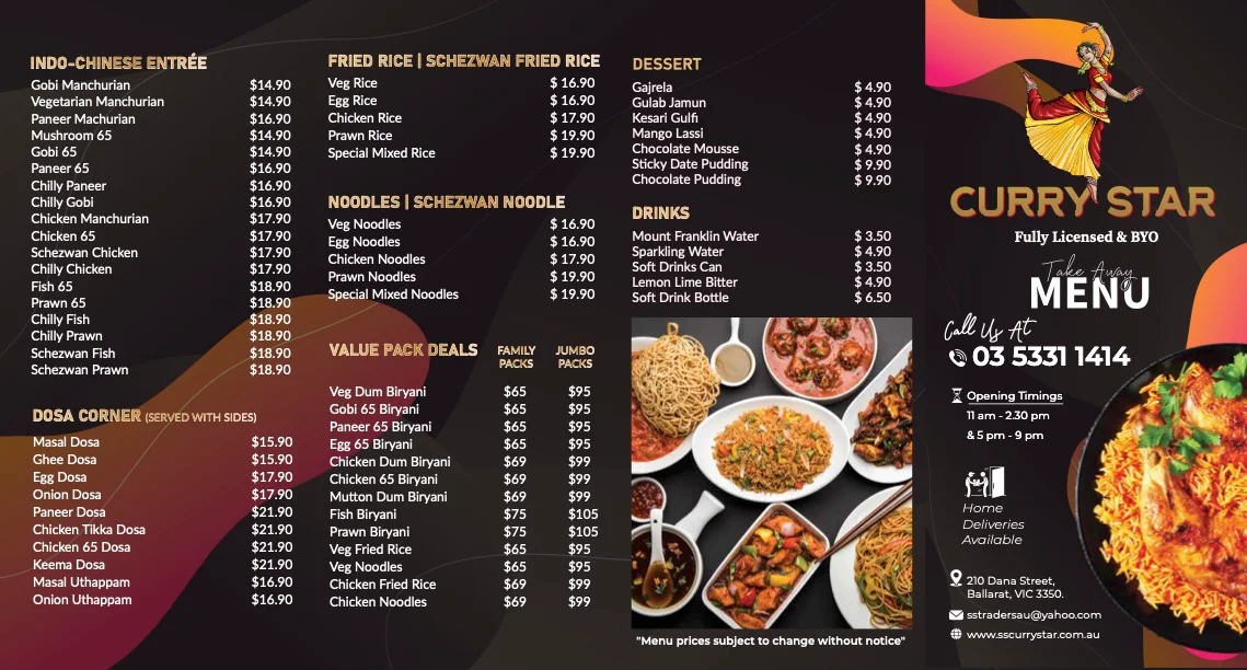 Menu, Curry Star Indian Restaurant