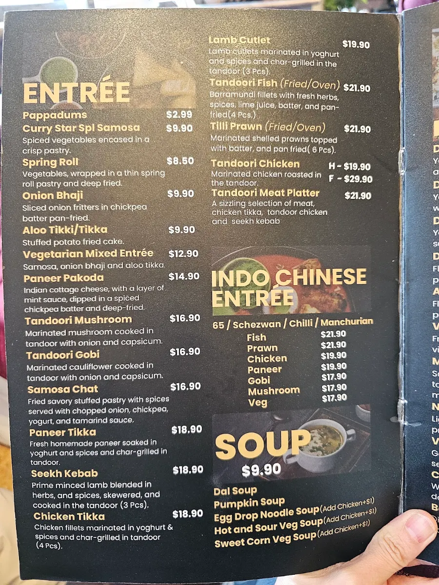 Menu, Curry Star Indian Restaurant