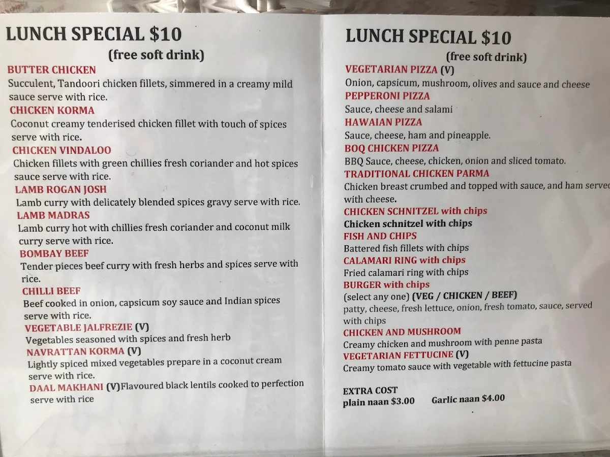 Menu, Curry Star Indian Restaurant