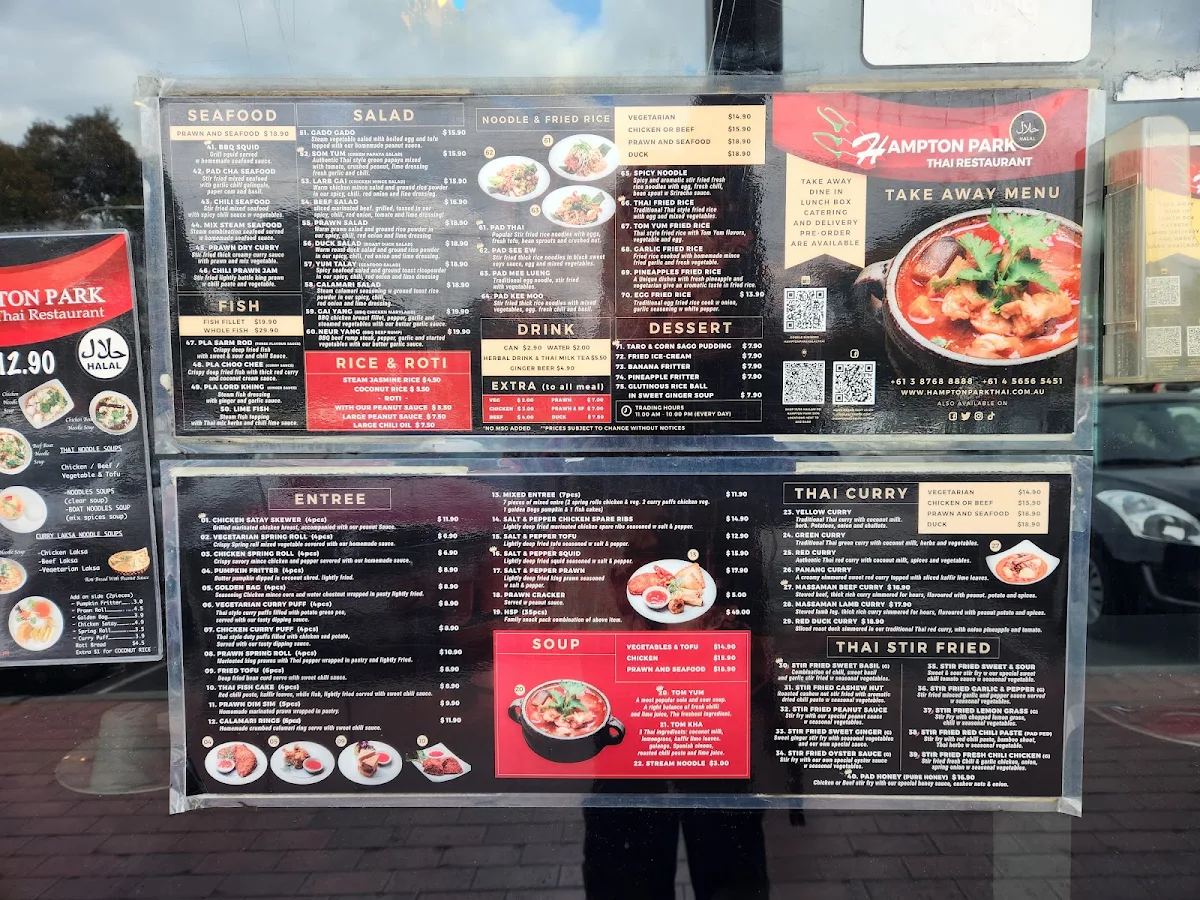 Menu, Hampton Park Halal Thai Restaurant