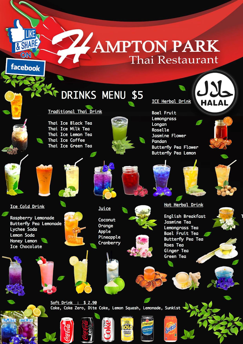Menu, Hampton Park Halal Thai Restaurant