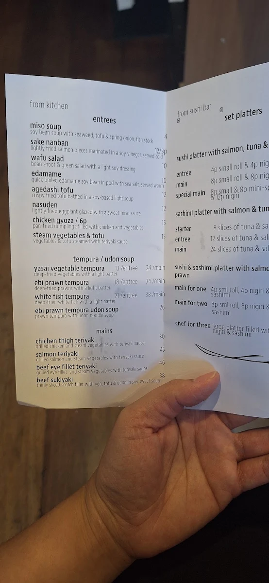 Menu, Sozai Restaurant