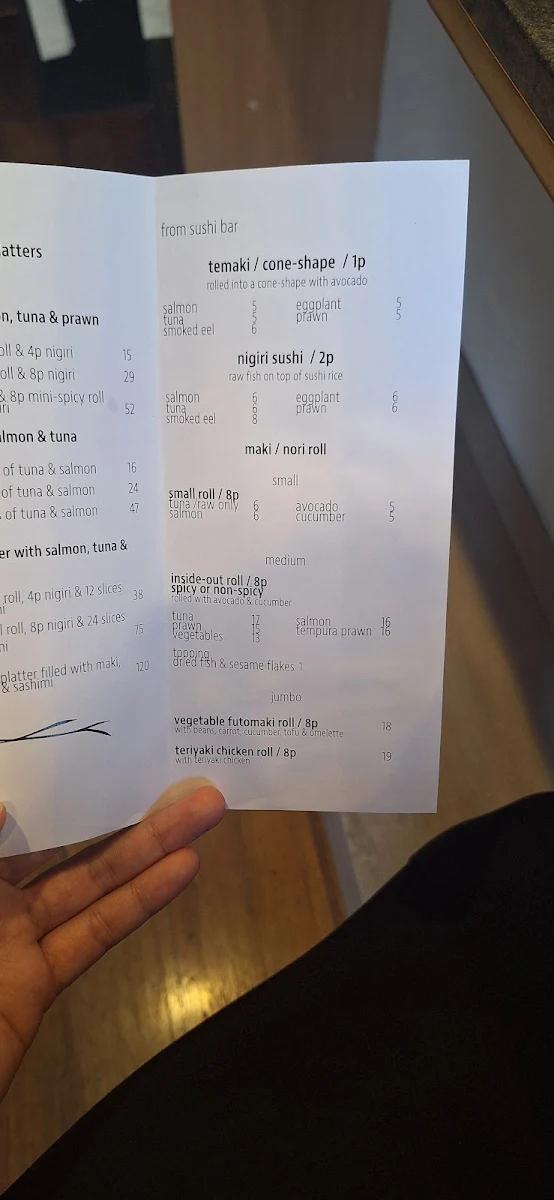Menu, Sozai Restaurant