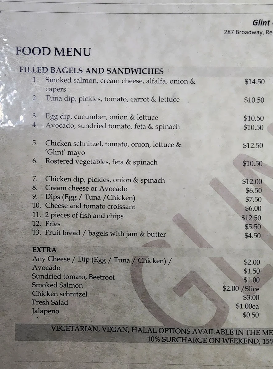 Menu, Glint Café