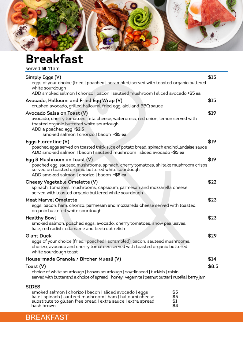 Menu, The Naked Duck Parramatta (6 Hassall St)