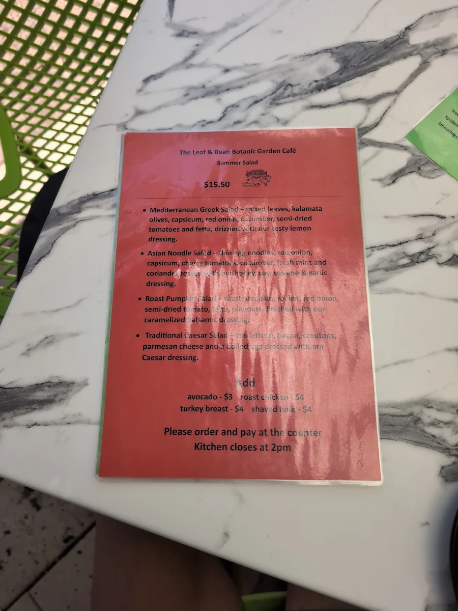 Menu, Leaf and Bean Cafe