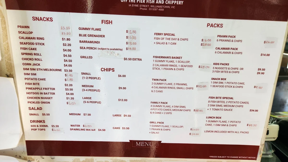 Menu, Off the Pier