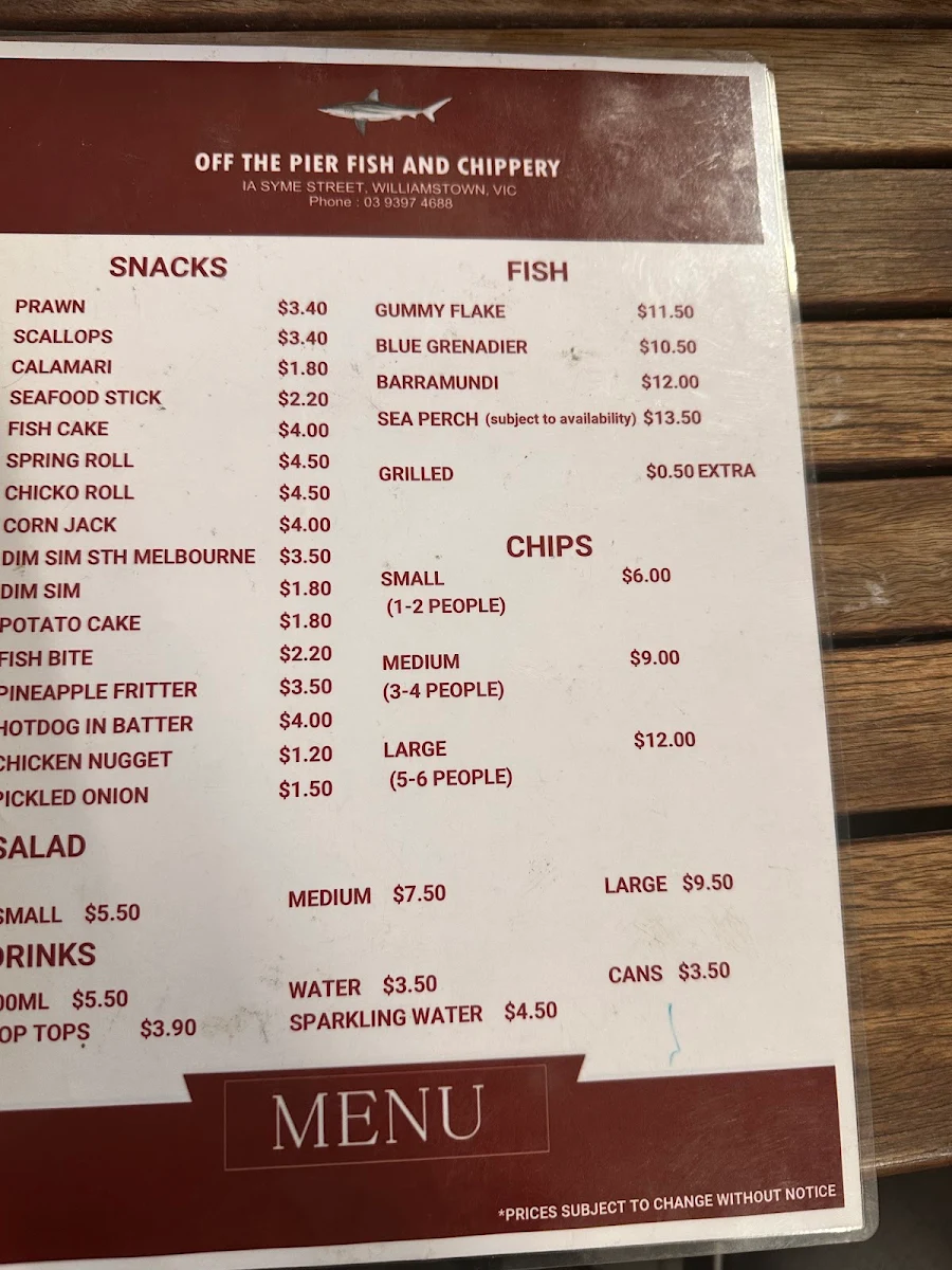 Menu, Off the Pier