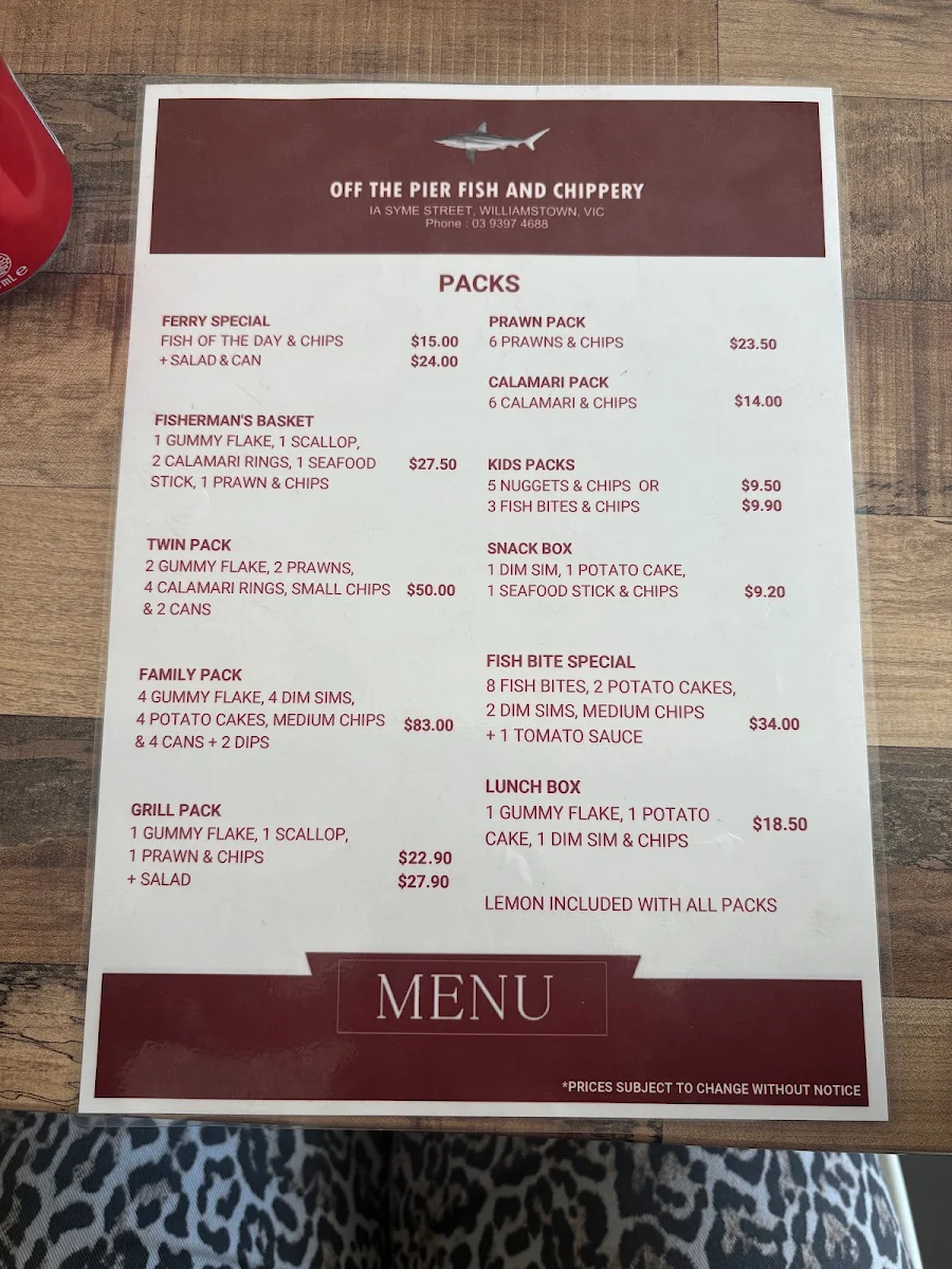 Menu, Off the Pier