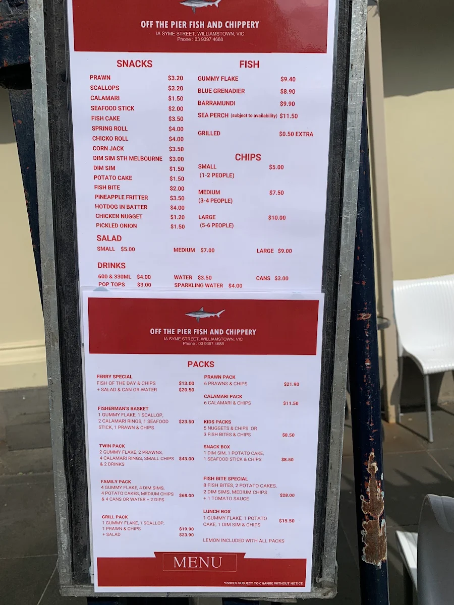 Menu, Off the Pier