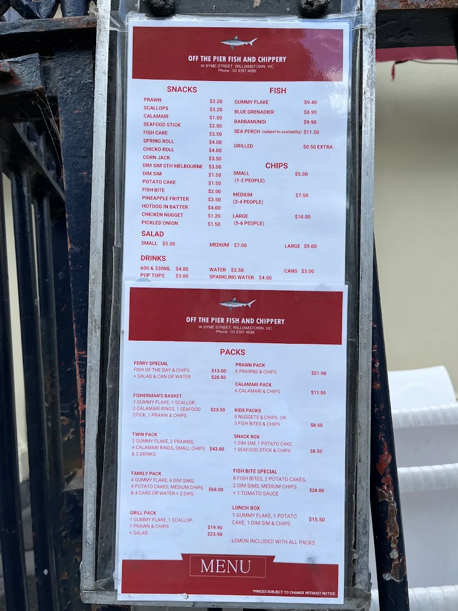 Menu, Off the Pier