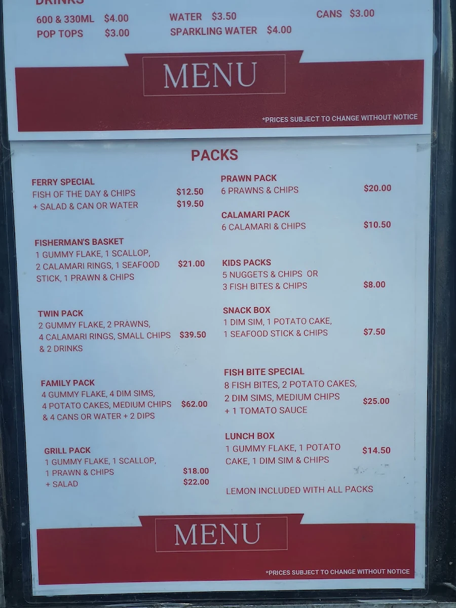 Menu, Off the Pier