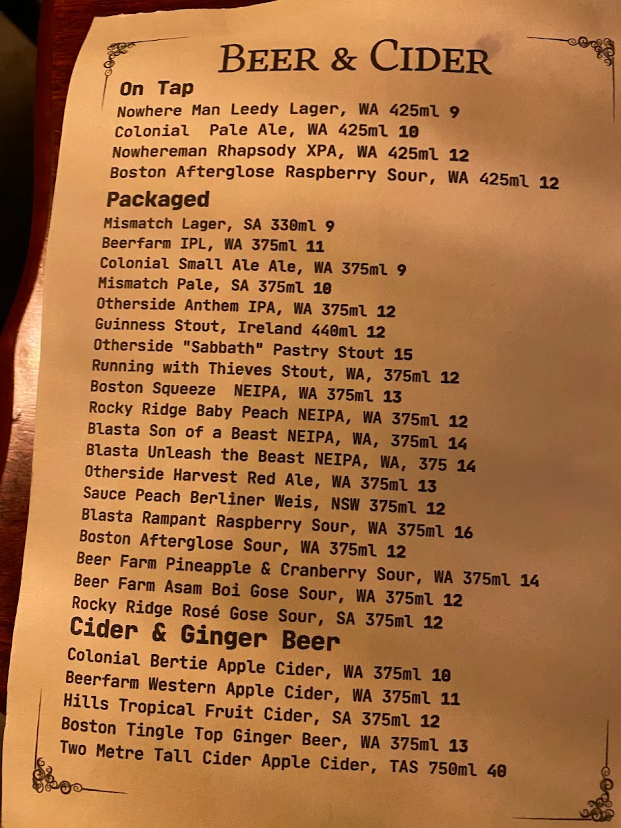 Menu, Foxtrot Unicorn