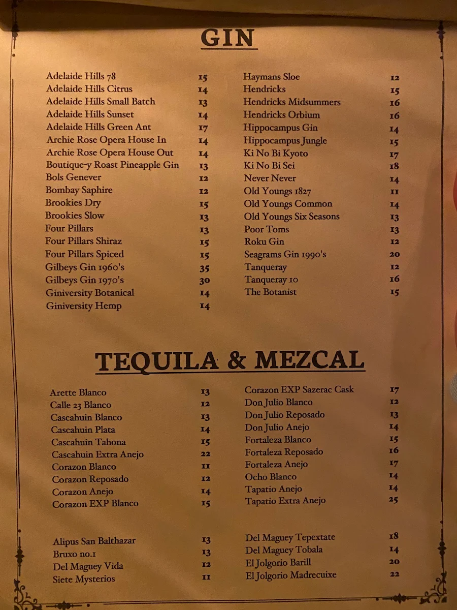 Menu, Foxtrot Unicorn