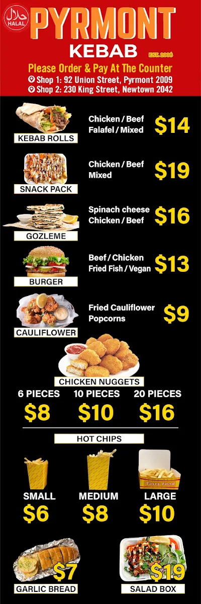 Menu, Pyrmont Kebabs